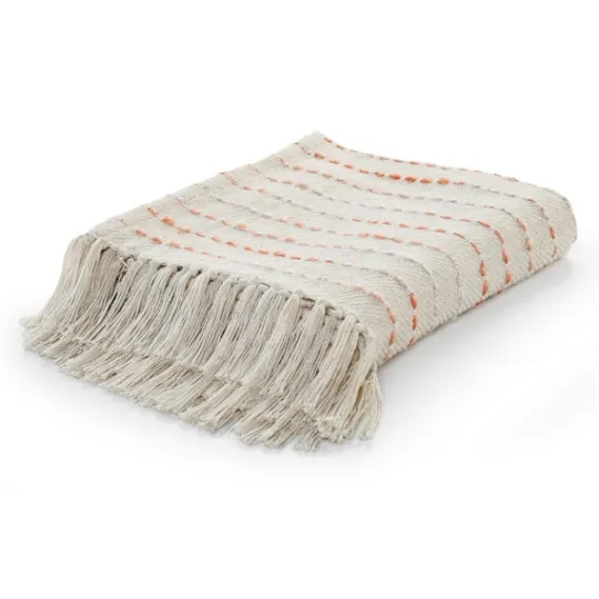 Kirkland's Home Peach Shimmer Stripe Woven Throw- Blankets & Throws