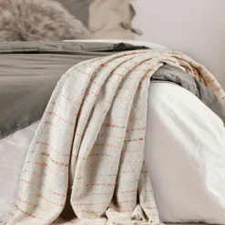 Kirkland's Home Peach Shimmer Stripe Woven Throw- Blankets & Throws