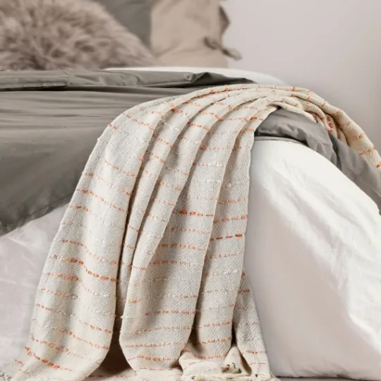 Kirkland's Home Peach Shimmer Stripe Woven Throw- Blankets & Throws