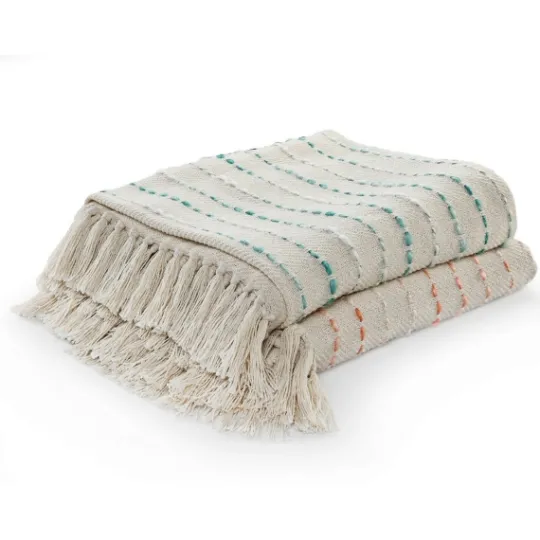 Kirkland's Home Peach Shimmer Stripe Woven Throw- Blankets & Throws