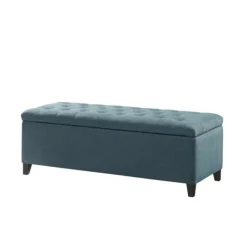 Kirkland's Home Peacock Button Tufted Storage Bench- Benches & Ottomans