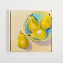 Kirkland's Home Pears In A Turquoise Bowl Framed Canvas Art Print- Framed Art