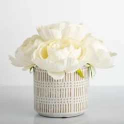 Kirkland's Home Peony Bouquet In Patterned Planter- Arrangements & Greenery