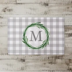 Kirkland's Home Personalized Gray Buffalo Check Wreath Kitchen Mat- Kitchen & Floor Mats