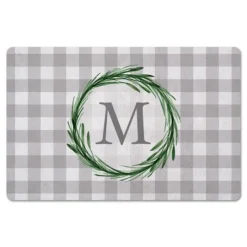 Kirkland's Home Personalized Gray Buffalo Check Wreath Kitchen Mat- Kitchen & Floor Mats