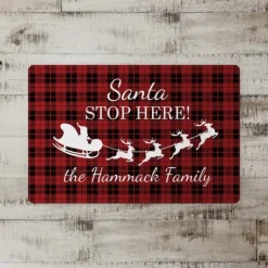 Kirkland's Home Personalized Plaid Santa Stop Here Kitchen Mat- Kitchen & Floor Mats