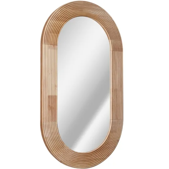 Kirkland's Home Pill Capsule Oval Shaped Wood Wall Mirror- Decorative Mirrors
