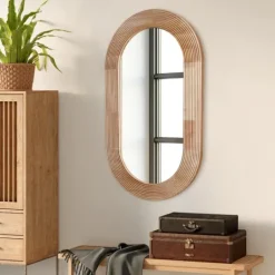 Kirkland's Home Pill Capsule Oval Shaped Wood Wall Mirror- Decorative Mirrors