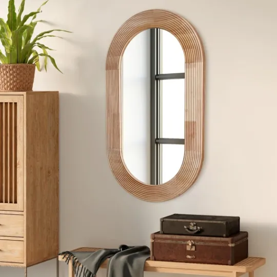 Kirkland's Home Pill Capsule Oval Shaped Wood Wall Mirror- Decorative Mirrors
