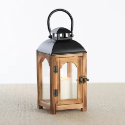 Kirkland's Home Pine Wood And Black Metal Lantern, 11 In.- Lanterns