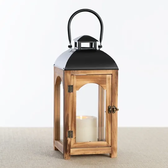 Kirkland's Home Pine Wood And Black Metal Lantern, 16 In.- Lanterns