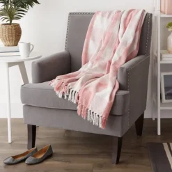 Kirkland's Home Pink And White Buffalo Check Throw- Blankets & Throws