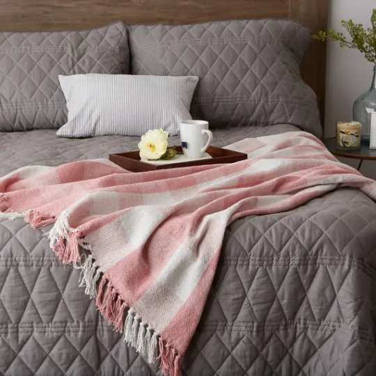 Kirkland's Home Pink And White Buffalo Check Throw- Blankets & Throws