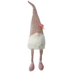 Kirkland's Home Pink And White Plaid Gnome Shelf Sitter- Statues & Figurines