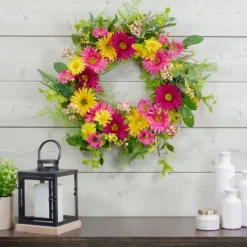Kirkland's Home Pink And Yellow Chrysanthemum And Daisy Wreath- Wreaths