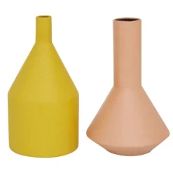 Kirkland's Home Pink And Yellow Metal Geometric Vases, Set Of 2- Vases