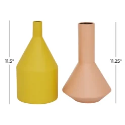 Kirkland's Home Pink And Yellow Metal Geometric Vases, Set Of 2- Vases