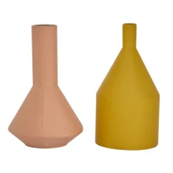 Kirkland's Home Pink And Yellow Metal Geometric Vases, Set Of 2- Vases