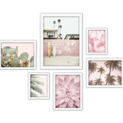 Kirkland's Home Pink Beach Photography Framed Art Prints, Set Of 6- Framed Art