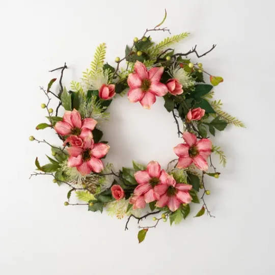 Kirkland's Home Pink Clematis And Greenery Wreath- Wreaths