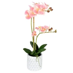Kirkland's Home Pink Orchid Real Touch Arrangement In Ceramic Pot- Arrangements & Greenery