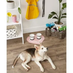 Kirkland's Home Pink Striped Heart Pet Bowl Mat- Kitchen & Floor Mats