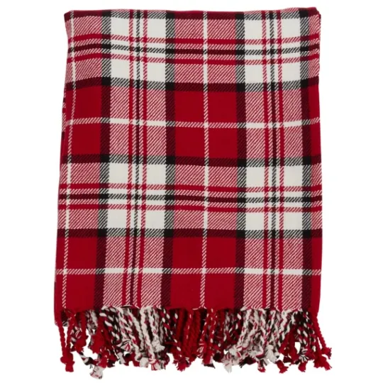 Kirkland's Home Plaid Cotton Throw With Tassels- Blankets & Throws