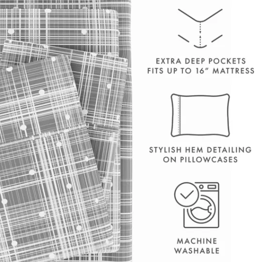 Kirkland's Home Plaid Polka Dot 3-Pc. Twin Sheet Set- Bed Sheets