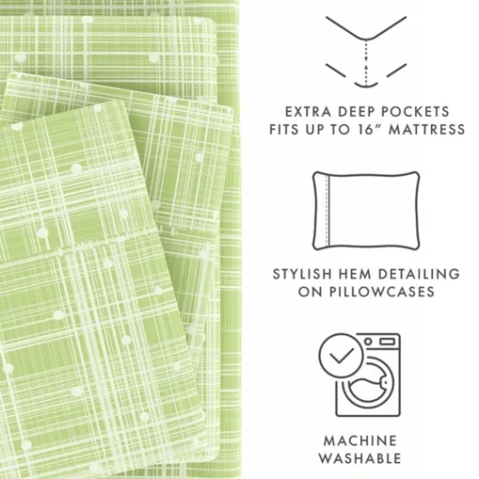 Kirkland's Home Plaid Polka Dot 3-Pc. Twin Sheet Set- Bed Sheets