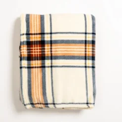 Kirkland's Home Plush Cream Plaid Throw- Blankets & Throws