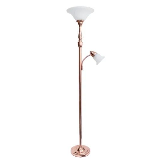 Kirkland's Home Polished Rose Gold And White Reading Arm Torchiere- Floor Lamps