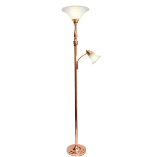 Kirkland's Home Polished Rose Gold And White Reading Arm Torchiere- Floor Lamps