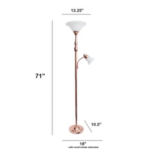 Kirkland's Home Polished Rose Gold And White Reading Arm Torchiere- Floor Lamps