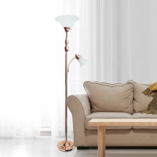 Kirkland's Home Polished Rose Gold And White Reading Arm Torchiere- Floor Lamps