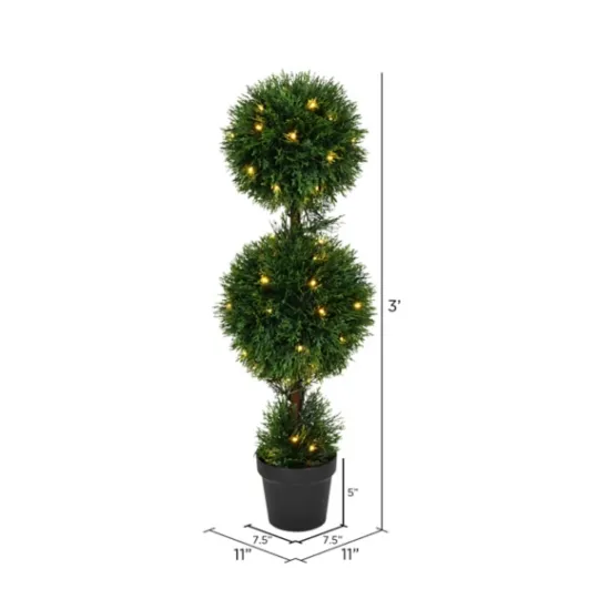 Kirkland's Home Pre-Lit Double Ball Cedar Potted Topiary- Trees & Topiaries