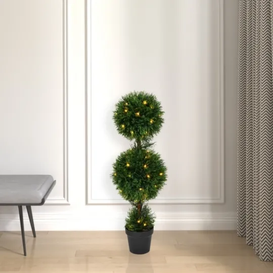 Kirkland's Home Pre-Lit Double Ball Cedar Potted Topiary- Trees & Topiaries
