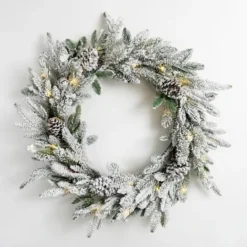 Kirkland's Home Pre-Lit Flocked Winter Pinecone Wreath- Wreaths