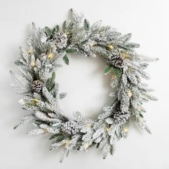 Kirkland's Home Pre-Lit Flocked Winter Pinecone Wreath- Wreaths