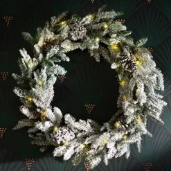 Kirkland's Home Pre-Lit Flocked Winter Pinecone Wreath- Wreaths