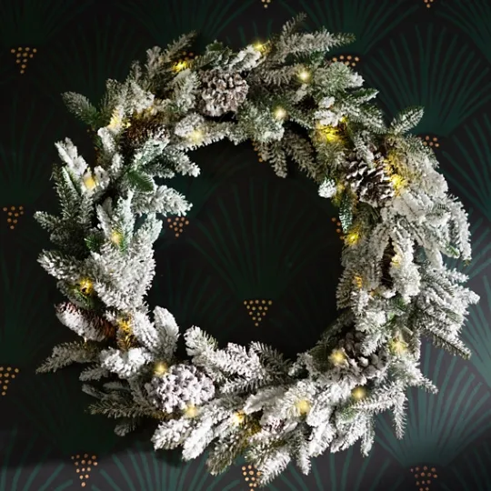 Kirkland's Home Pre-Lit Flocked Winter Pinecone Wreath- Wreaths