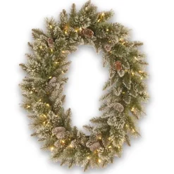 Kirkland's Home Pre-Lit Glittery Pine Oval Christmas Wreath- Wreaths