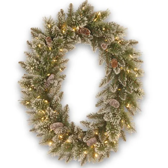 Kirkland's Home Pre-Lit Glittery Pine Oval Christmas Wreath- Wreaths