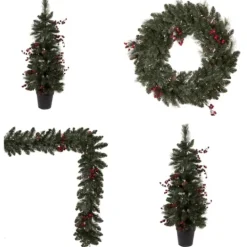 Kirkland's Home Pre-Lit 4-Pc. Outdoor Christmas Greenery Set- Arrangements & Greenery