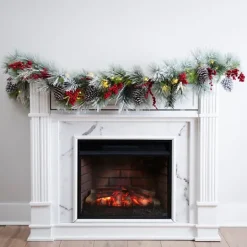 Kirkland's Home Pre-Lit Pine Cone And Berry Flocked Garland- Arrangements & Greenery
