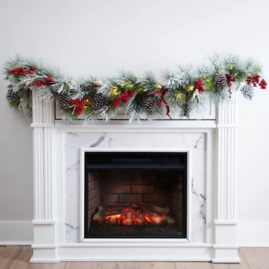 Kirkland's Home Pre-Lit Pine Cone And Berry Flocked Garland- Arrangements & Greenery