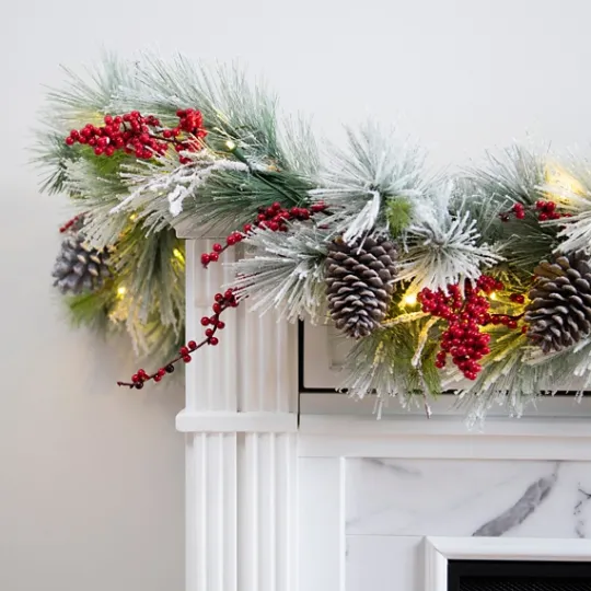 Kirkland's Home Pre-Lit Pine Cone And Berry Flocked Garland- Arrangements & Greenery