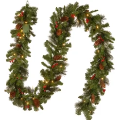 Kirkland's Home Pre-Lit Red Berry And Cone Spruce Garland- Arrangements & Greenery