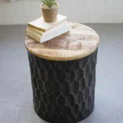 Kirkland's Home Pressed Metal Drum Storage Accent Table- Accent & End Tables