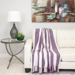 Kirkland's Home Purple Chalet Striped Fringe Throw- Blankets & Throws