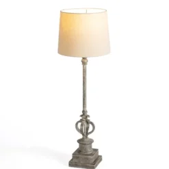 Kirkland's Home Quatrefoil Distressed Gray Buffet Lamp- Buffet Lamps